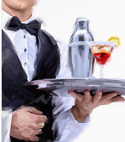 Painting of waiter with cocktail